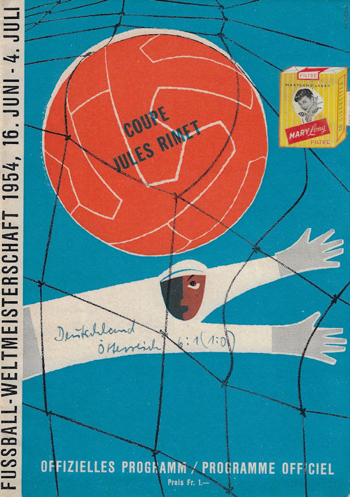 Offizielles Programm official programme Programmheft WM 1954 World Cup 1954 Halbfinale Deutschland Österreich