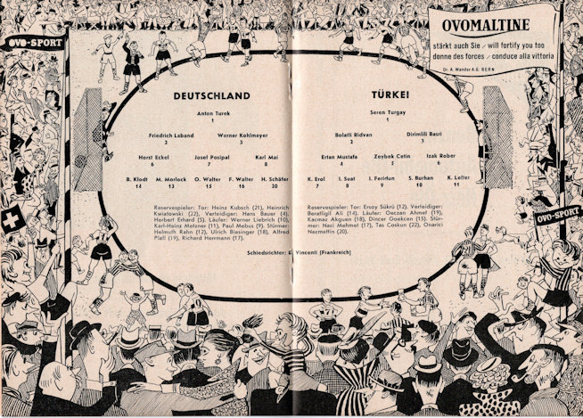Offizielles Programm official programme Programmheft WM 1954 World Cup 1954 Deutschland-Türkei Entscheidungsspiel Das Wunder von Bern Innenseite