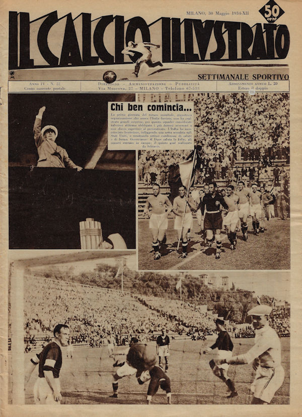 WM 1934 Il Calcio Illustrato No. Numero 22 vom 30. Mai 1934, 30 Maggio 1934