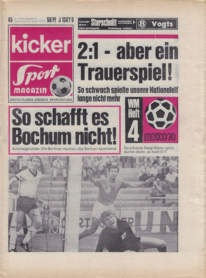 WM 1970 Kicker Nummer 45 vom 04.06.1970 WM-Heft 4
